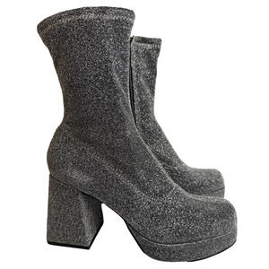 Abound Womens 8‎ Silver Sparkle Fabric Zip Ankle Platform Block Heel Boot NWOT
